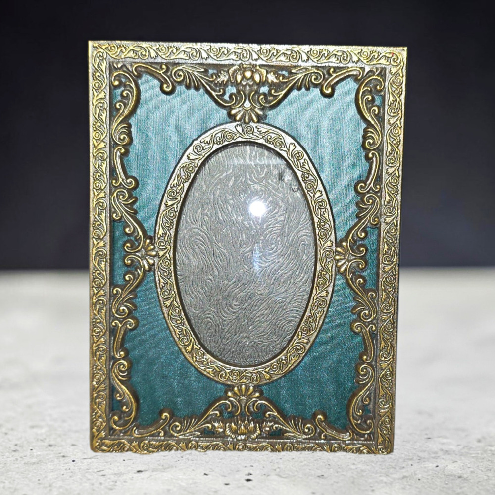 Ornate Green/Gold Metal Freestanding Floral Photo Frame, 4x5, Fits 2x3